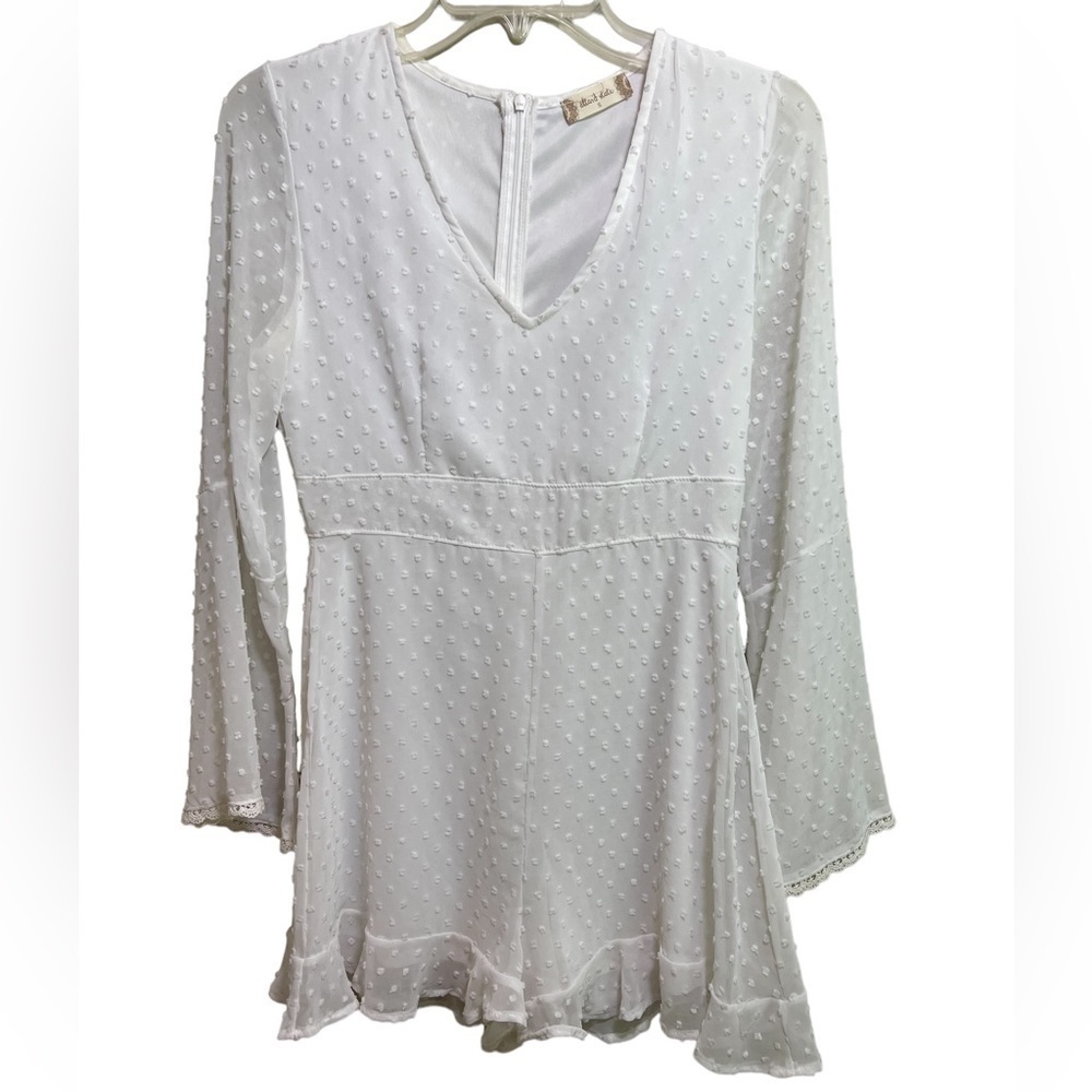 Altar’d State Romper Shorts‎ White Lined Crocheted Trim Small